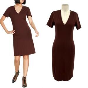 Ottod'Ame Cocoa Sheath Dress Pencil V-Neck Short Sleeve‎ Brown Size US 4